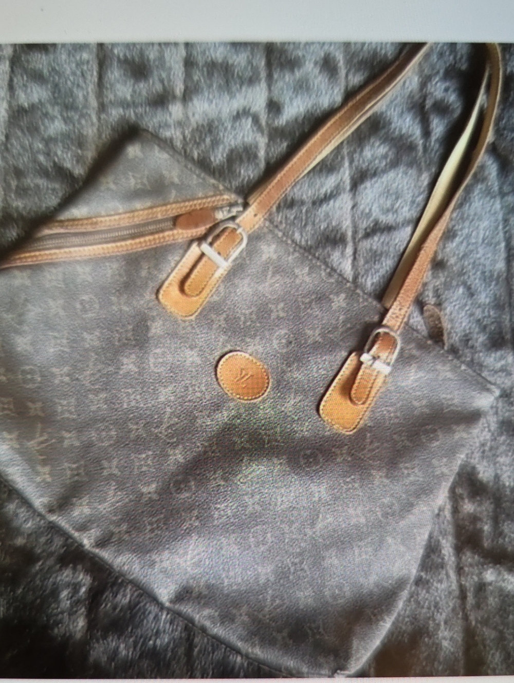 Louis Vuitton Brown Monogram Shoulder Bag with Tan Leather Trim